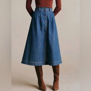 Sezane Clarine Button-Front 100% Cotton Denim Skirt